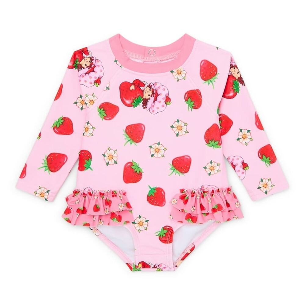 Retro infant Strawberry Shortcake Long Sleeve Rash Guard Swimsuit 12M (0841)